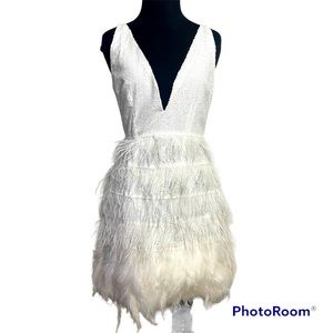 L’Atiste by Amy White Feather Party Dress